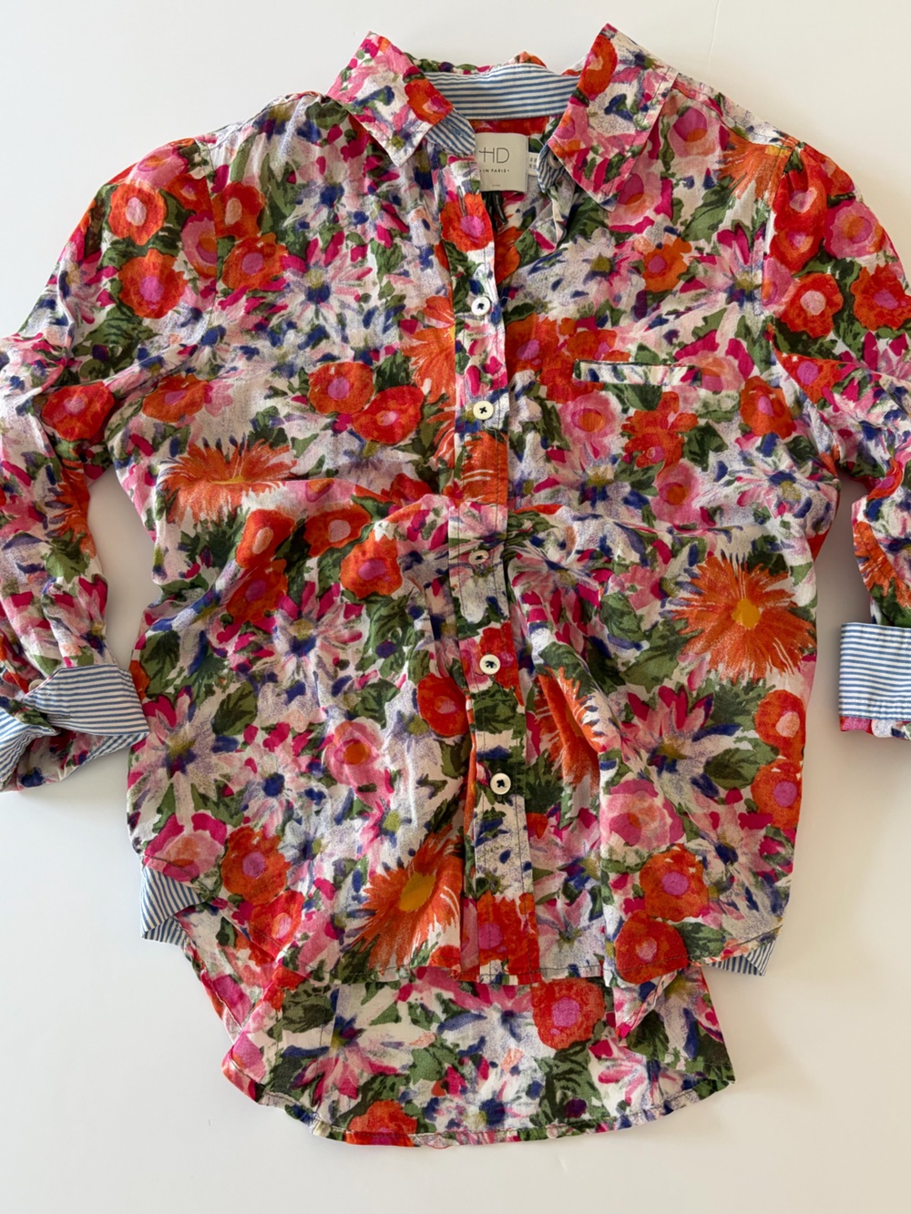Anthropologie HD in Paris Floral Button Down Blouse 100% Cotton Size 00